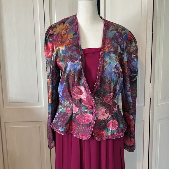 Vintage Nah Nah Floral Blazer and Magenta Dress Suit Set 2-piece Size 8 - Picture 2 of 11